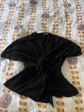 Moth Black Tie-Front wrap top.
